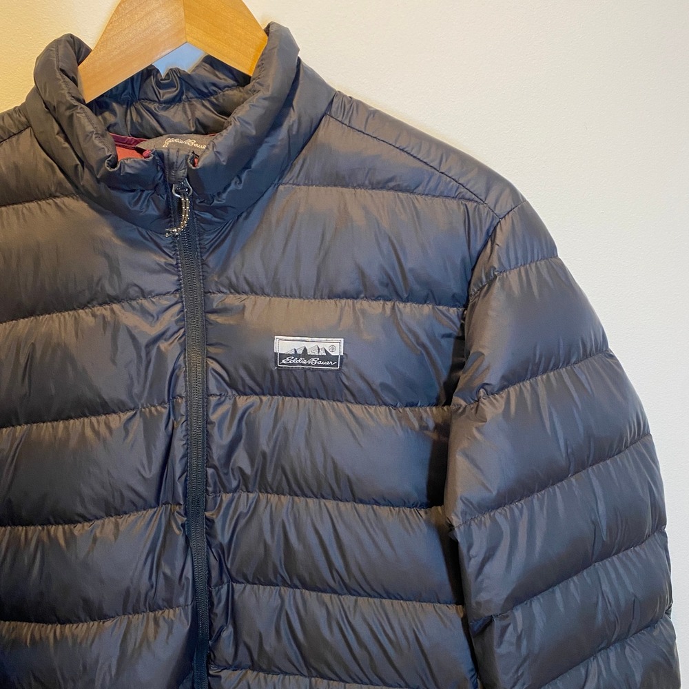 Men's Eddie Bauer CirrusLite Down Puffer Jacket Mens Large Black Zip Up